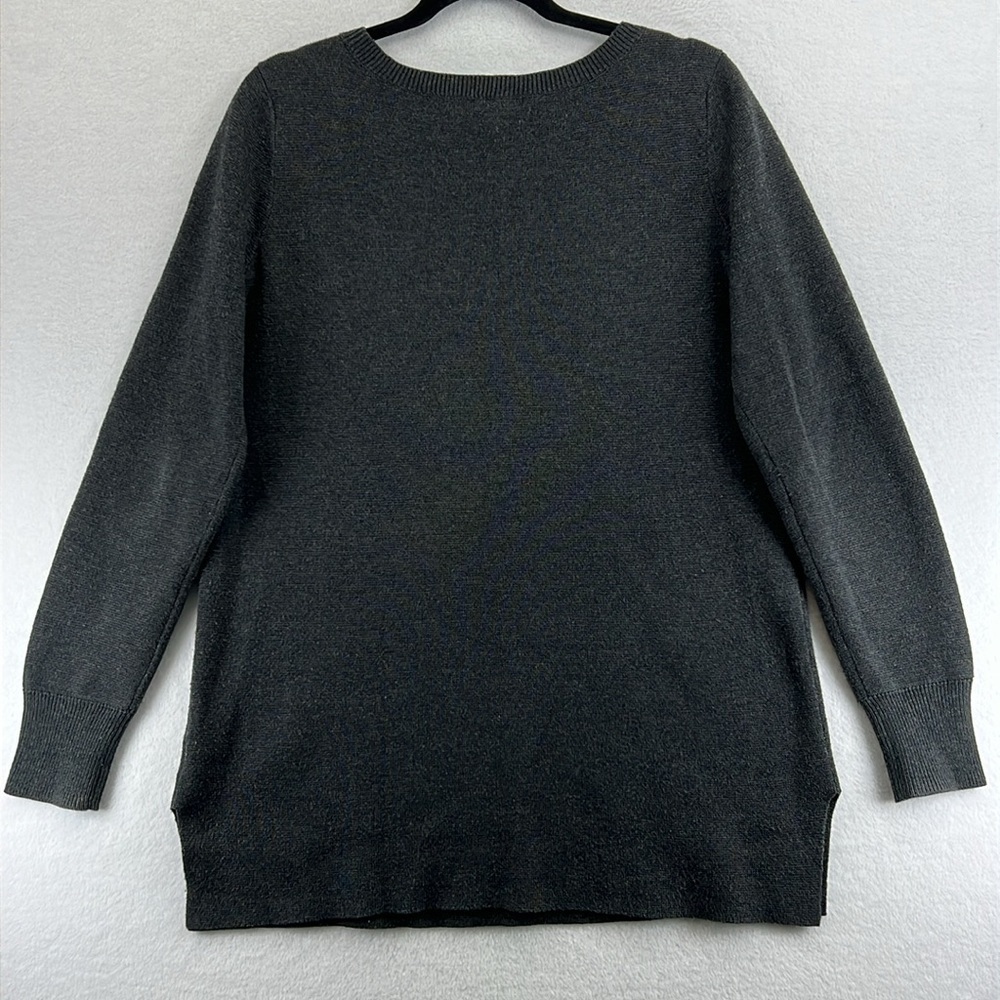 Caslon Women’s Tunic Sweater Size M Black/Gray Cotton/Acrylic Kangaroo Pocket - Picture 4 of 10